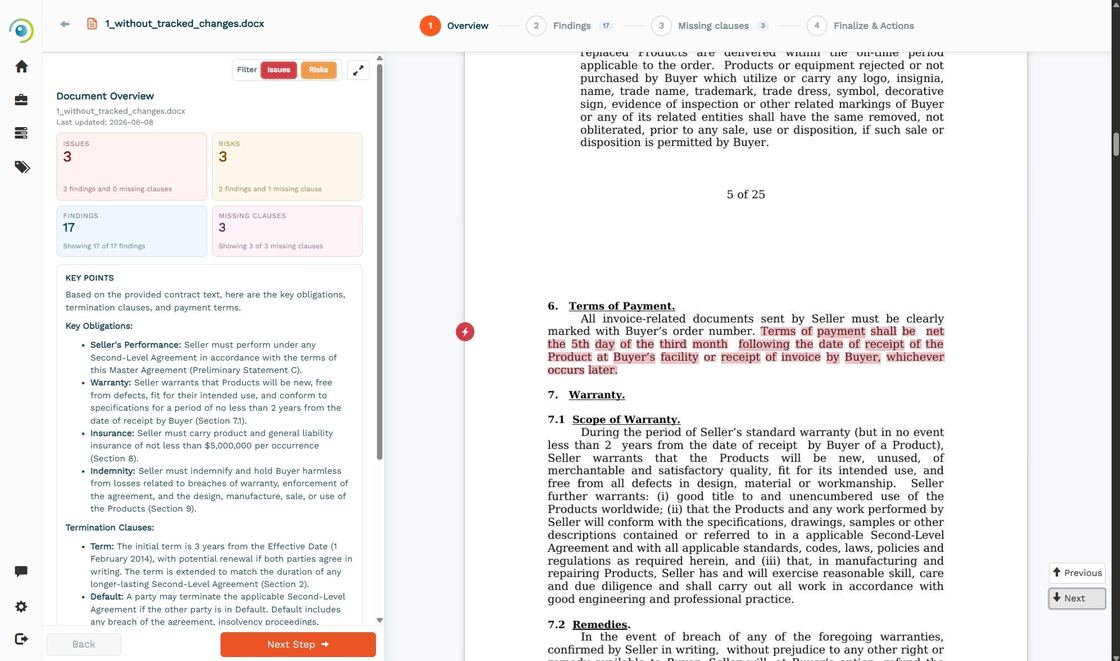 Legly contract intelligence dashboard